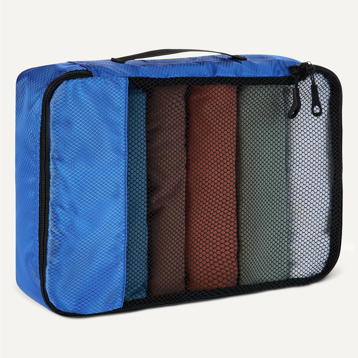 4-Piece Packing Cubes Travel Accessories Set, Luggage Organizer with Double Zipper, Mesh Top, Space-Saving, Medium, Sky Blue (Previously Amazon Basics)