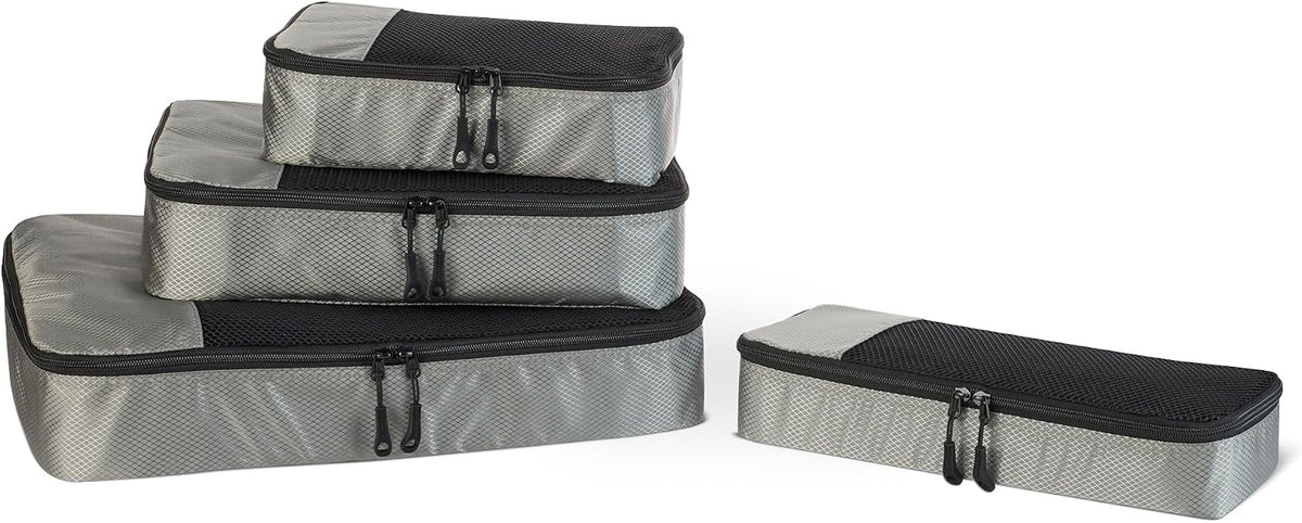 4-Piece Packing Cubes Travel Accessories Set, Luggage Organizer with Double Zipper, Mesh Top, Space-Saving, Medium, Sky Blue (Previously Amazon Basics)