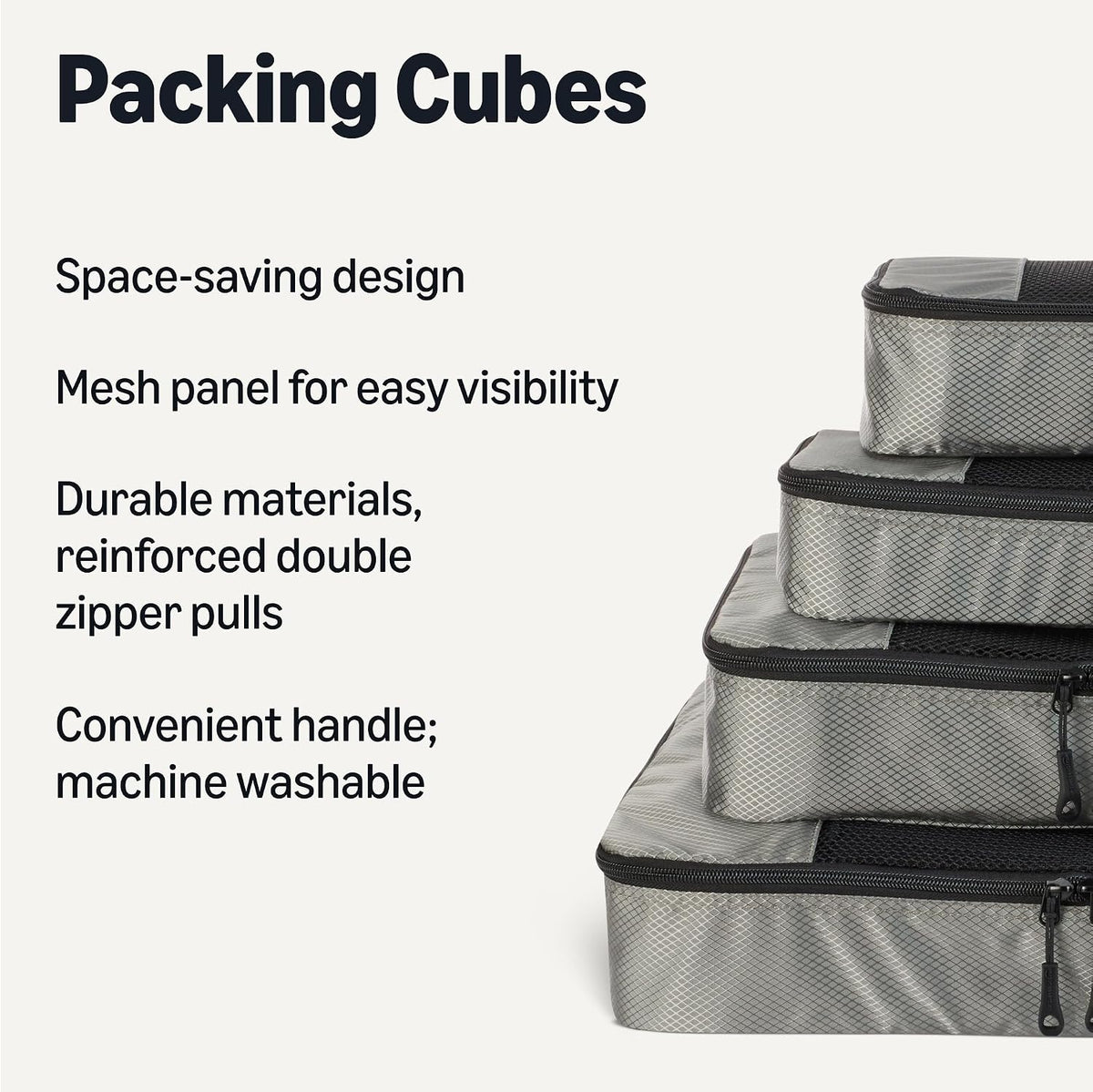 4-Piece Packing Cubes Travel Accessories Set, Luggage Organizer with Double Zipper, Mesh Top, Space-Saving, Medium, Sky Blue (Previously Amazon Basics)