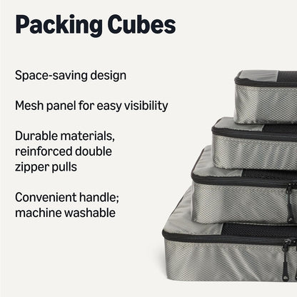 4-Piece Packing Cubes Travel Accessories Set, Luggage Organizer with Double Zipper, Mesh Top, Space-Saving, Medium, Sky Blue (Previously Amazon Basics)