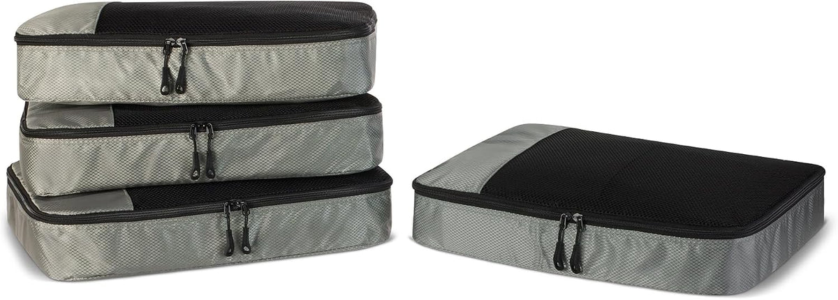 4-Piece Packing Cubes Travel Accessories Set, Luggage Organizer with Double Zipper, Mesh Top, Space-Saving, Medium, Sky Blue (Previously Amazon Basics)