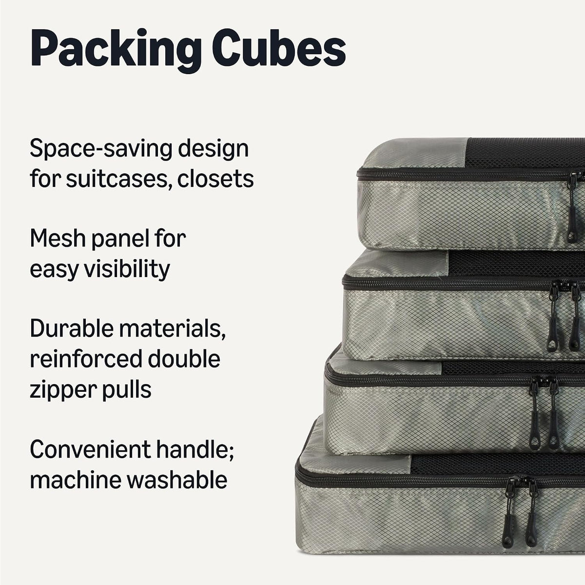 4-Piece Packing Cubes Travel Accessories Set, Luggage Organizer with Double Zipper, Mesh Top, Space-Saving, Medium, Sky Blue (Previously Amazon Basics)
