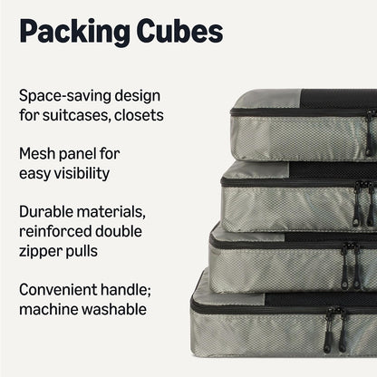 4-Piece Packing Cubes Travel Accessories Set, Luggage Organizer with Double Zipper, Mesh Top, Space-Saving, Medium, Sky Blue (Previously Amazon Basics)
