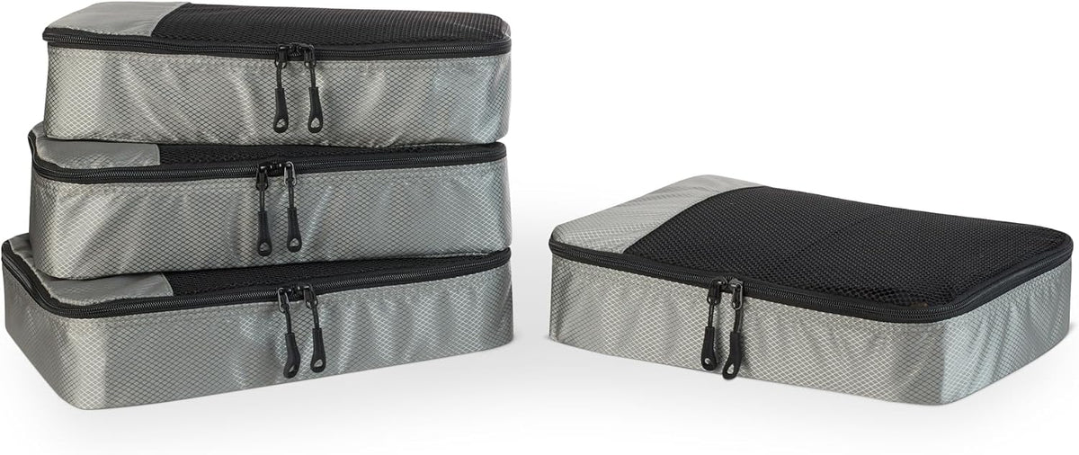 4-Piece Packing Cubes Travel Accessories Set, Luggage Organizer with Double Zipper, Mesh Top, Space-Saving, Medium, Sky Blue (Previously Amazon Basics)