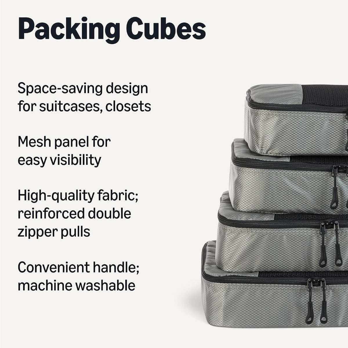 4-Piece Packing Cubes Travel Accessories Set, Luggage Organizer with Double Zipper, Mesh Top, Space-Saving, Medium, Sky Blue (Previously Amazon Basics)