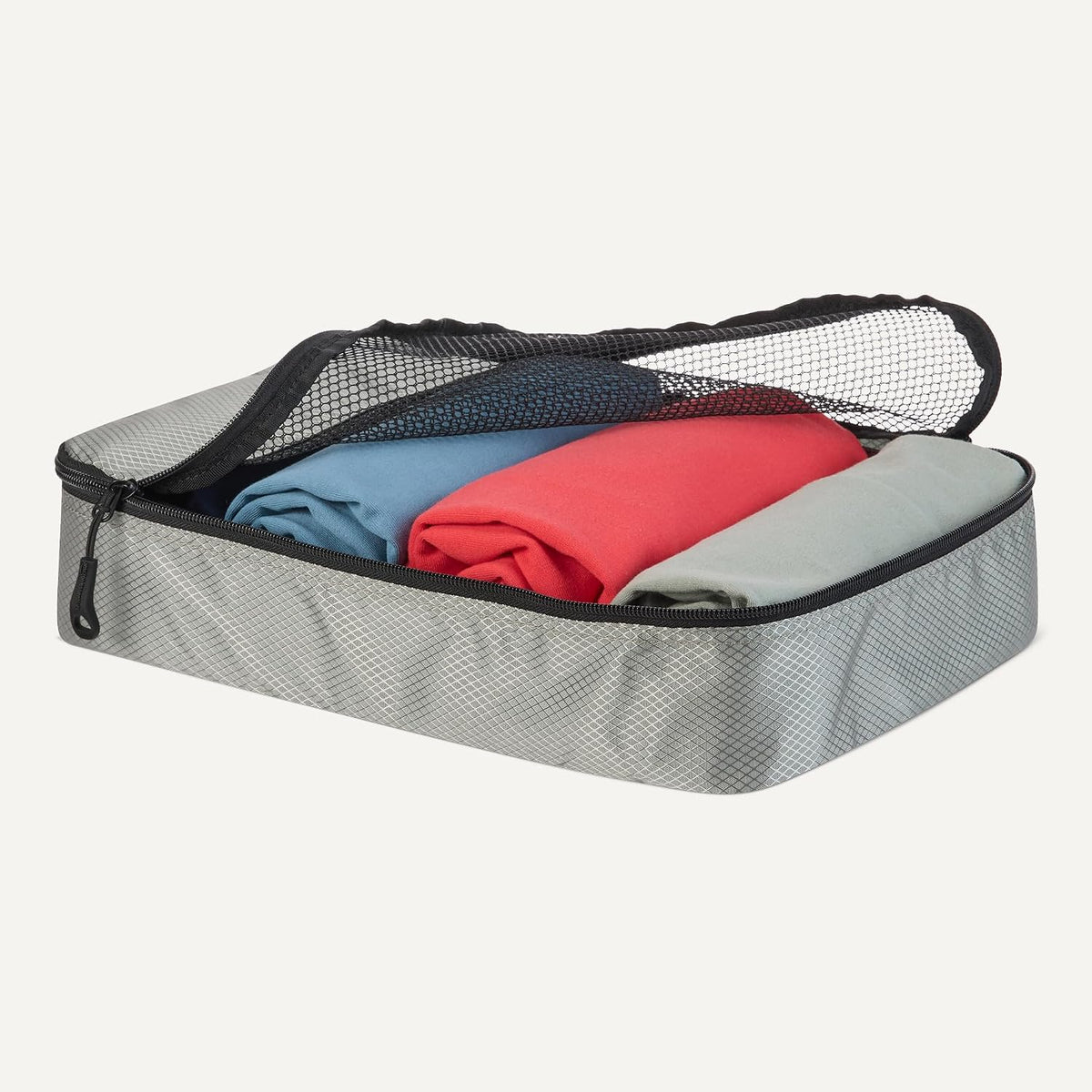 4-Piece Packing Cubes Travel Accessories Set, Luggage Organizer with Double Zipper, Mesh Top, Space-Saving, Medium, Sky Blue (Previously Amazon Basics)