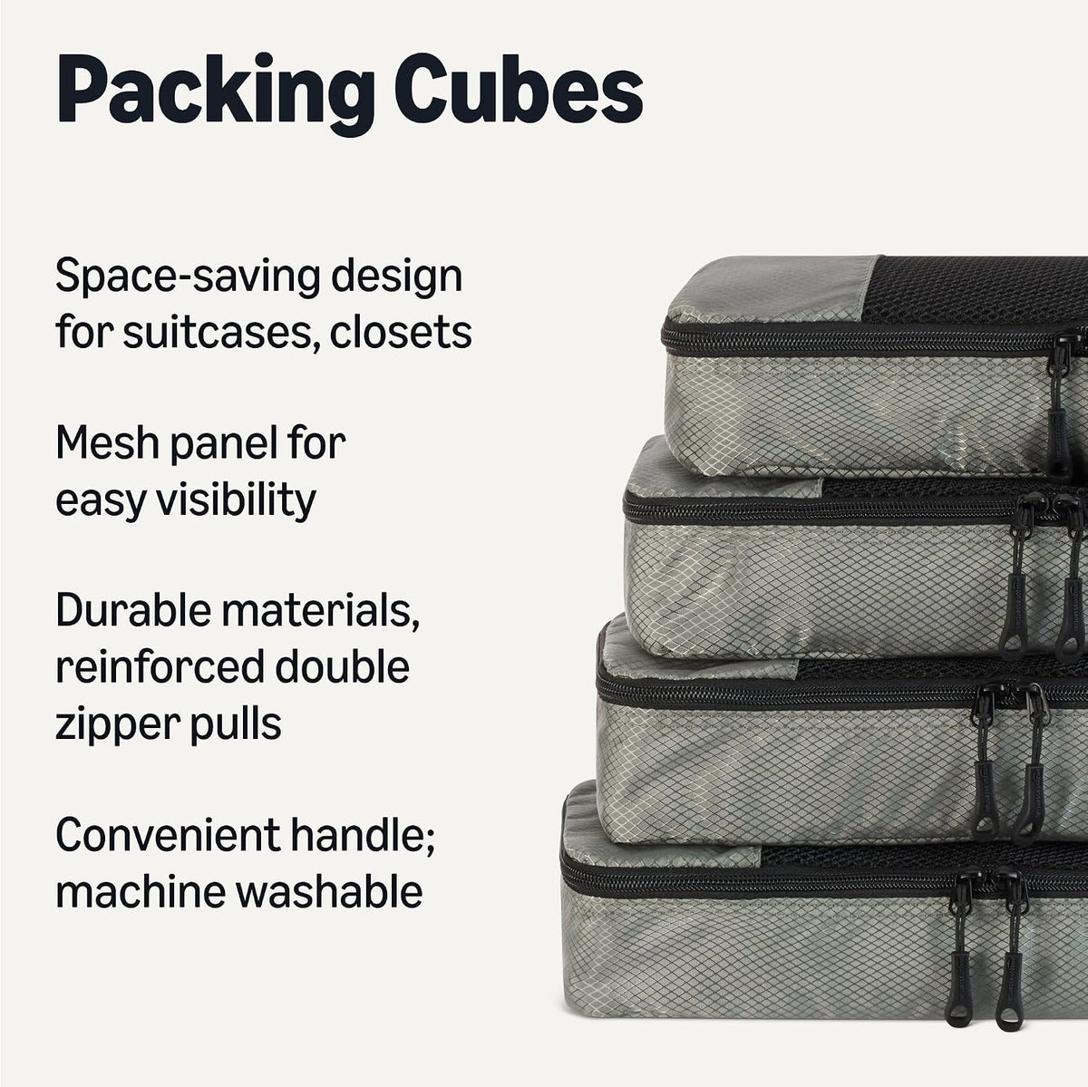 4-Piece Packing Cubes Travel Accessories Set, Luggage Organizer with Double Zipper, Mesh Top, Space-Saving, Medium, Sky Blue (Previously Amazon Basics)