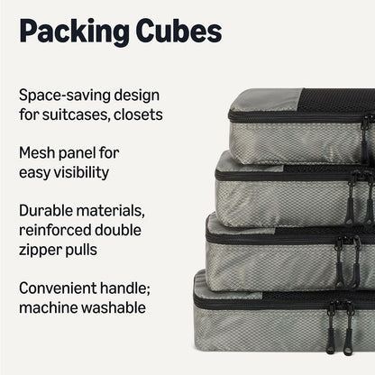 4-Piece Packing Cubes Travel Accessories Set, Luggage Organizer with Double Zipper, Mesh Top, Space-Saving, Medium, Sky Blue (Previously Amazon Basics)