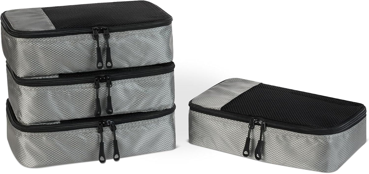 4-Piece Packing Cubes Travel Accessories Set, Luggage Organizer with Double Zipper, Mesh Top, Space-Saving, Medium, Sky Blue (Previously Amazon Basics)