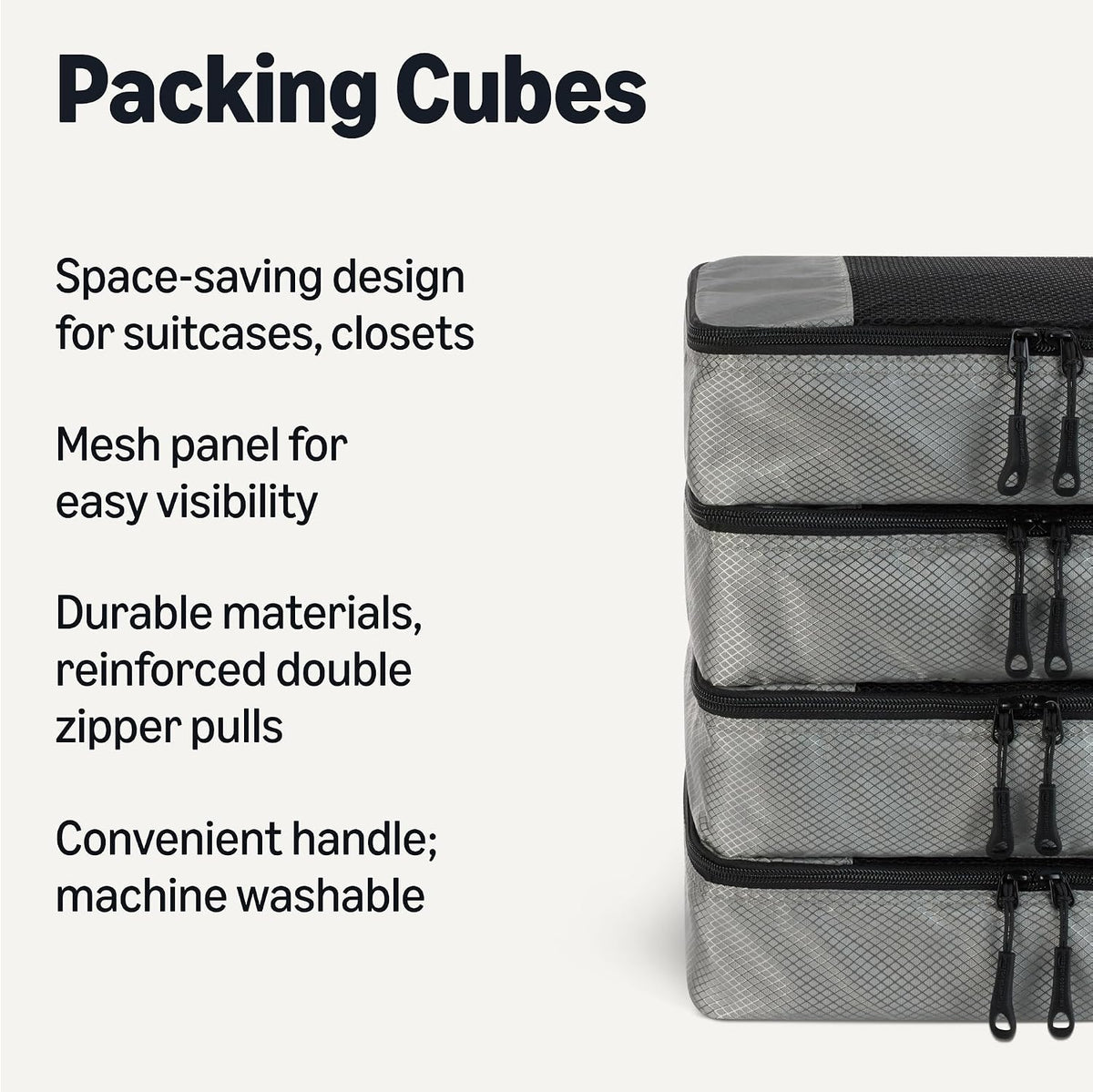4-Piece Packing Cubes Travel Accessories Set, Luggage Organizer with Double Zipper, Mesh Top, Space-Saving, Medium, Sky Blue (Previously Amazon Basics)