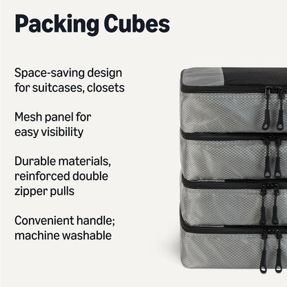 4-Piece Packing Cubes Travel Accessories Set, Luggage Organizer with Double Zipper, Mesh Top, Space-Saving, Medium, Sky Blue (Previously Amazon Basics)
