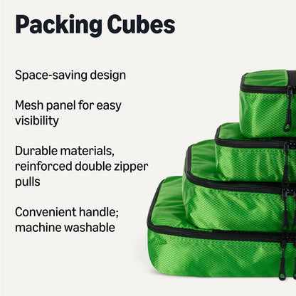 4-Piece Packing Cubes Travel Accessories Set, Luggage Organizer with Double Zipper, Mesh Top, Space-Saving, Medium, Sky Blue (Previously Amazon Basics)