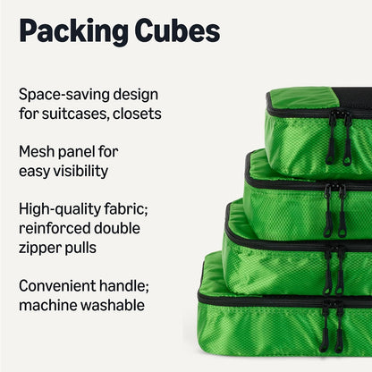 4-Piece Packing Cubes Travel Accessories Set, Luggage Organizer with Double Zipper, Mesh Top, Space-Saving, Medium, Sky Blue (Previously Amazon Basics)