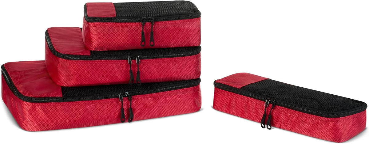 4-Piece Packing Cubes Travel Accessories Set, Luggage Organizer with Double Zipper, Mesh Top, Space-Saving, Medium, Sky Blue (Previously Amazon Basics)