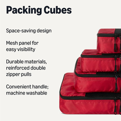 4-Piece Packing Cubes Travel Accessories Set, Luggage Organizer with Double Zipper, Mesh Top, Space-Saving, Medium, Sky Blue (Previously Amazon Basics)