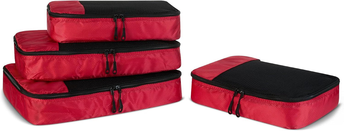 4-Piece Packing Cubes Travel Accessories Set, Luggage Organizer with Double Zipper, Mesh Top, Space-Saving, Medium, Sky Blue (Previously Amazon Basics)