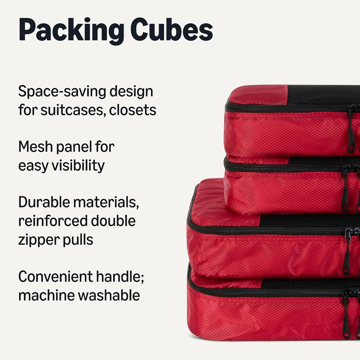 4-Piece Packing Cubes Travel Accessories Set, Luggage Organizer with Double Zipper, Mesh Top, Space-Saving, Medium, Sky Blue (Previously Amazon Basics)