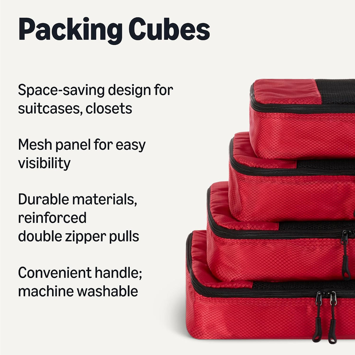 4-Piece Packing Cubes Travel Accessories Set, Luggage Organizer with Double Zipper, Mesh Top, Space-Saving, Medium, Sky Blue (Previously Amazon Basics)