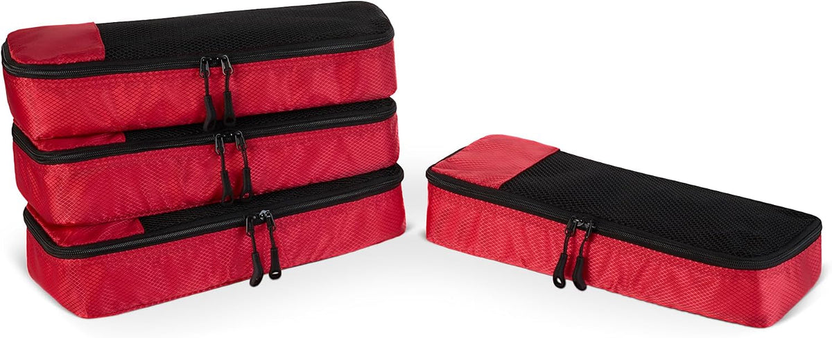 4-Piece Packing Cubes Travel Accessories Set, Luggage Organizer with Double Zipper, Mesh Top, Space-Saving, Medium, Sky Blue (Previously Amazon Basics)