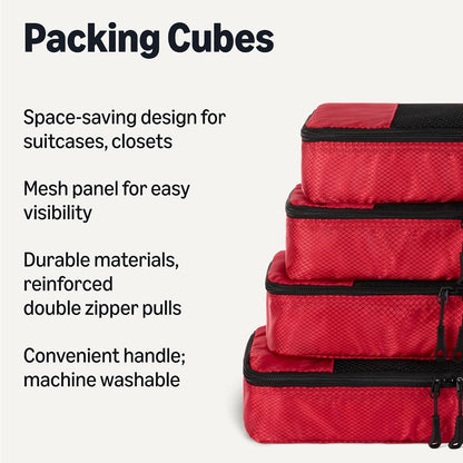 4-Piece Packing Cubes Travel Accessories Set, Luggage Organizer with Double Zipper, Mesh Top, Space-Saving, Medium, Sky Blue (Previously Amazon Basics)