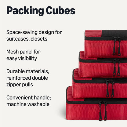 4-Piece Packing Cubes Travel Accessories Set, Luggage Organizer with Double Zipper, Mesh Top, Space-Saving, Medium, Sky Blue (Previously Amazon Basics)
