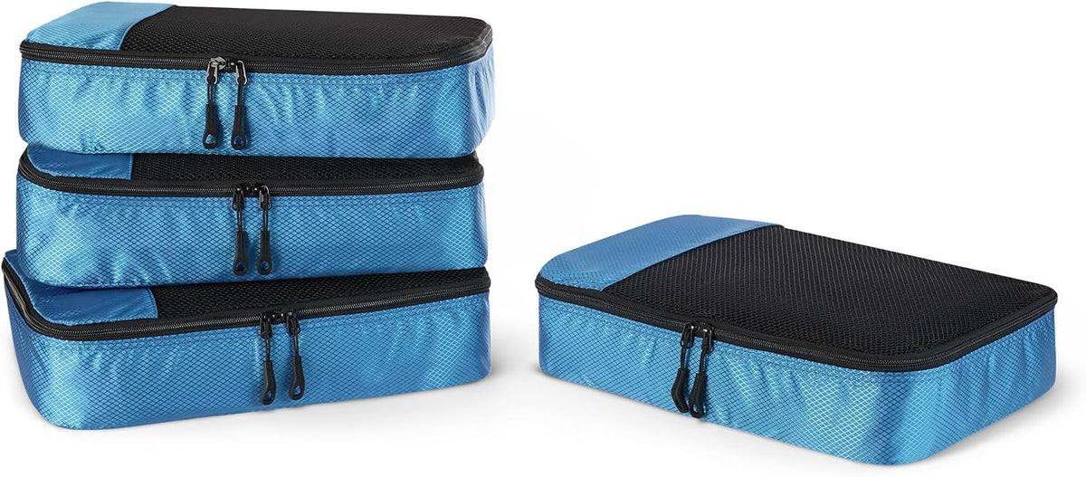 4-Piece Packing Cubes Travel Accessories Set, Luggage Organizer with Double Zipper, Mesh Top, Space-Saving, Medium, Sky Blue (Previously Amazon Basics)