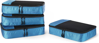 4-Piece Packing Cubes Travel Accessories Set, Luggage Organizer with Double Zipper, Mesh Top, Space-Saving, Medium, Sky Blue (Previously Amazon Basics)