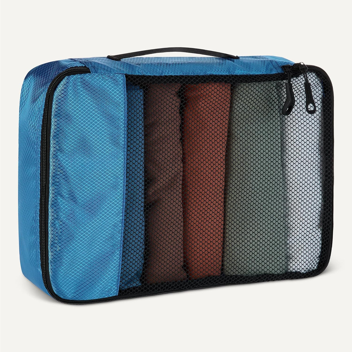 4-Piece Packing Cubes Travel Accessories Set, Luggage Organizer with Double Zipper, Mesh Top, Space-Saving, Medium, Sky Blue (Previously Amazon Basics)