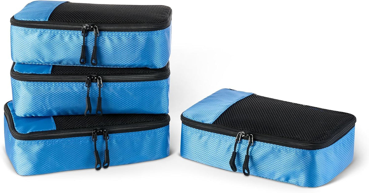 4-Piece Packing Cubes Travel Accessories Set, Luggage Organizer with Double Zipper, Mesh Top, Space-Saving, Medium, Sky Blue (Previously Amazon Basics)