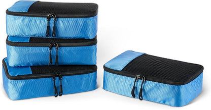4-Piece Packing Cubes Travel Accessories Set, Luggage Organizer with Double Zipper, Mesh Top, Space-Saving, Medium, Sky Blue (Previously Amazon Basics)