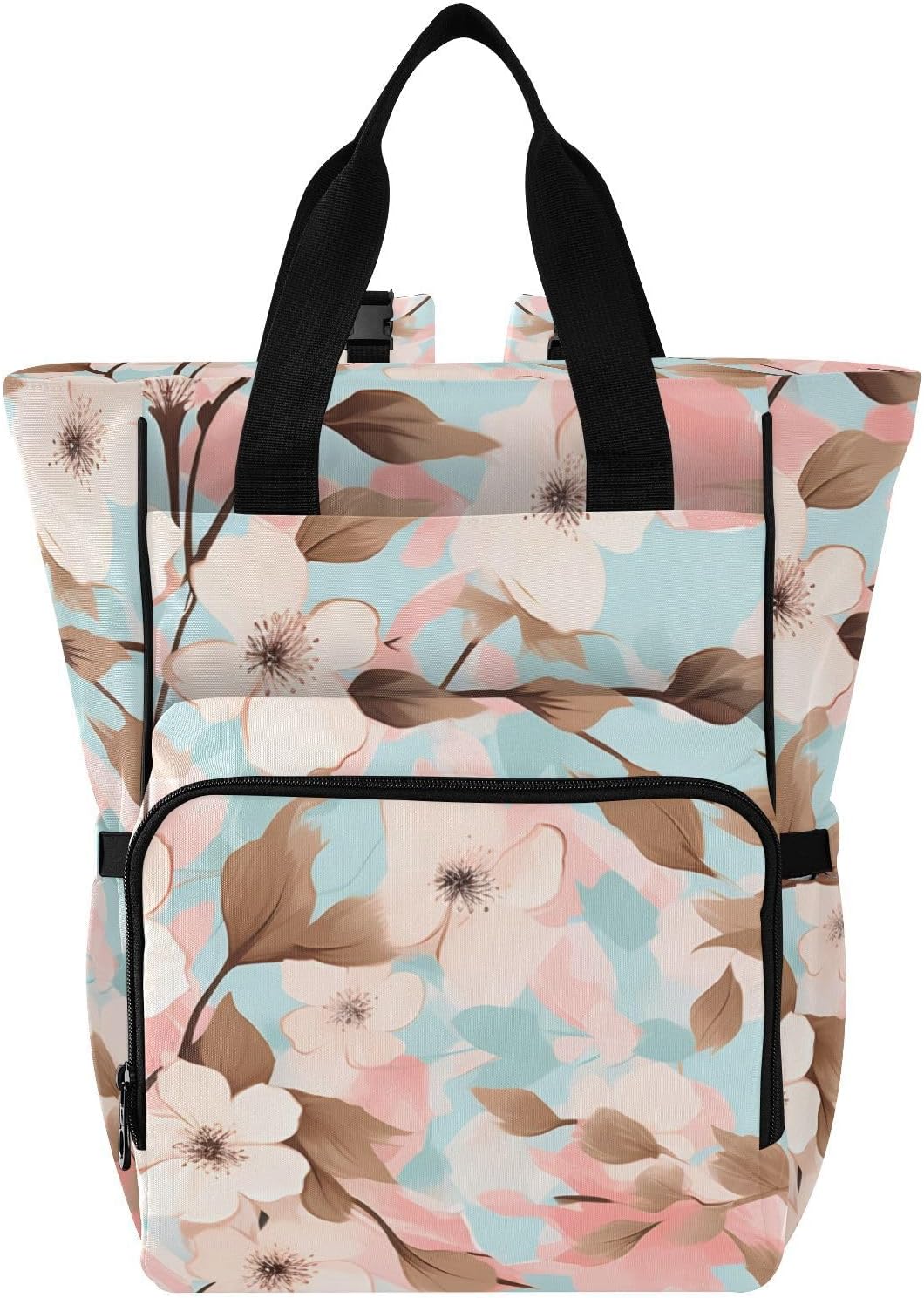 Diaper Bag Backpack, Multifunction Travel Bag for Moms Dads, Baby Changing Bag with Insulted Pockets, Stroller Straps and Side Bottle Pockets Soft Floral Design