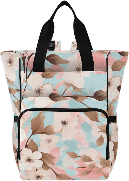 Diaper Bag Backpack, Multifunction Travel Bag for Moms Dads, Baby Changing Bag with Insulted Pockets, Stroller Straps and Side Bottle Pockets Soft Floral Design