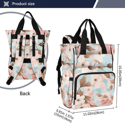 Diaper Bag Backpack, Multifunction Travel Bag for Moms Dads, Baby Changing Bag with Insulted Pockets, Stroller Straps and Side Bottle Pockets Soft Floral Design