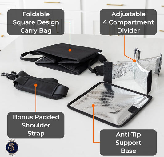 Reusable Drink Carrier with Handle – Tip-Resistant 4 Cup Carrier with Shoulder Strap for Delivery – Insulated, Foldable, Adjustable Dividers – Portable Caddy Tote Bag, Drink Holder for Car