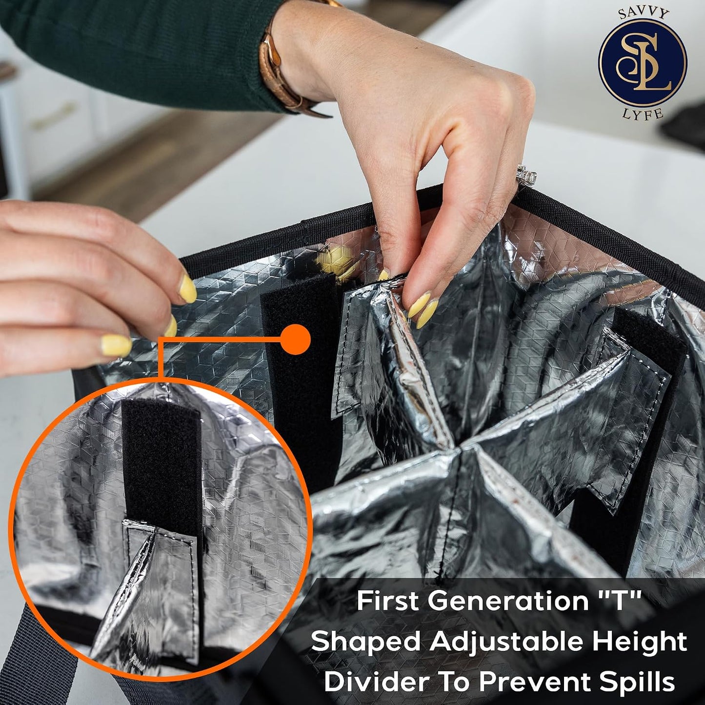 Reusable Drink Carrier with Handle – Tip-Resistant 4 Cup Carrier with Shoulder Strap for Delivery – Insulated, Foldable, Adjustable Dividers – Portable Caddy Tote Bag, Drink Holder for Car