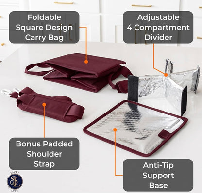 Reusable Drink Carrier with Handle – Tip-Resistant 4 Cup Carrier with Shoulder Strap for Delivery – Insulated, Foldable, Adjustable Dividers – Portable Caddy Tote Bag, Drink Holder for Car