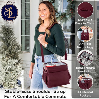 Reusable Drink Carrier with Handle – Tip-Resistant 4 Cup Carrier with Shoulder Strap for Delivery – Insulated, Foldable, Adjustable Dividers – Portable Caddy Tote Bag, Drink Holder for Car