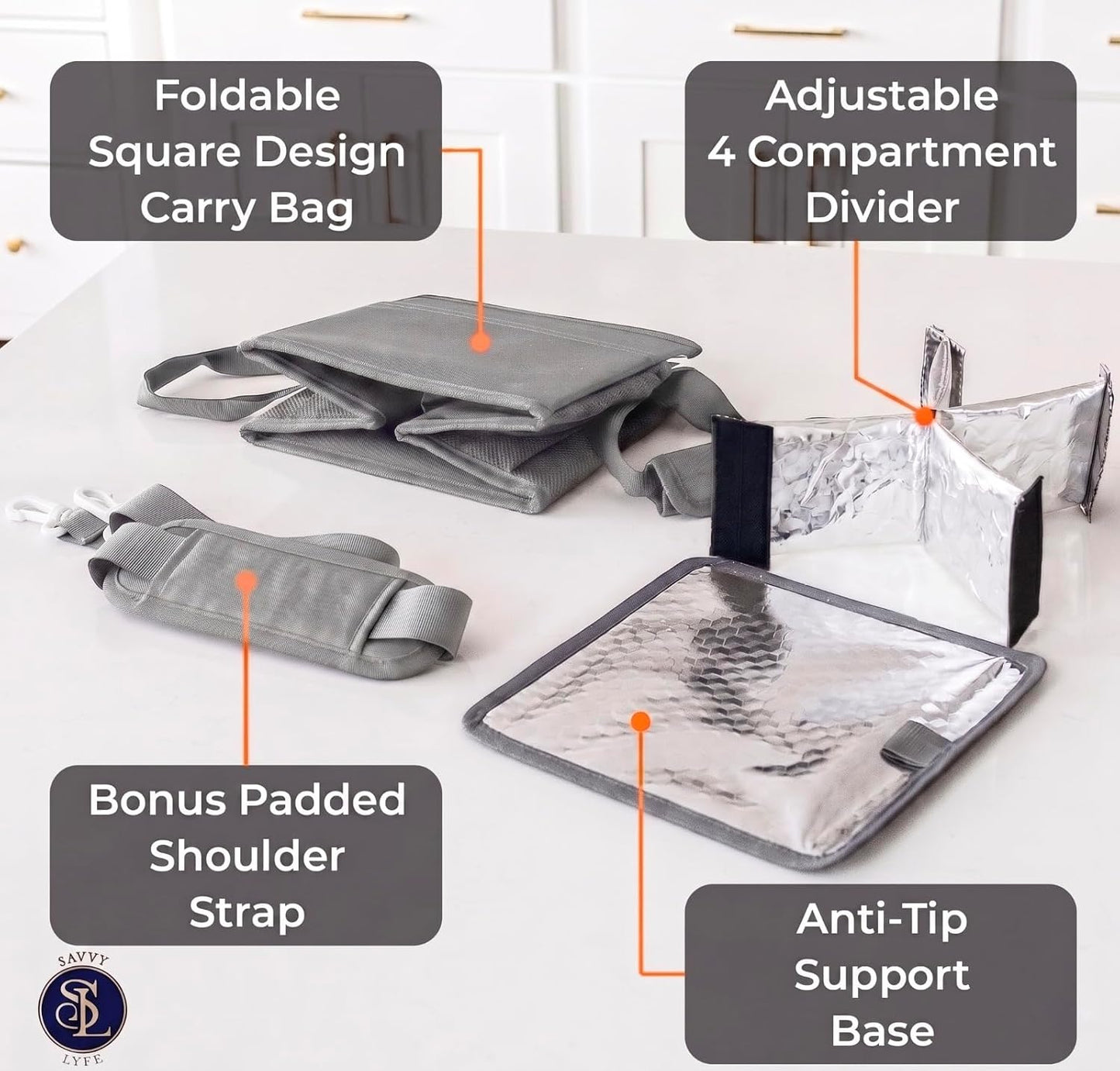 Reusable Drink Carrier with Handle – Tip-Resistant 4 Cup Carrier with Shoulder Strap for Delivery – Insulated, Foldable, Adjustable Dividers – Portable Caddy Tote Bag, Drink Holder for Car