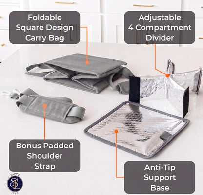Reusable Drink Carrier with Handle – Tip-Resistant 4 Cup Carrier with Shoulder Strap for Delivery – Insulated, Foldable, Adjustable Dividers – Portable Caddy Tote Bag, Drink Holder for Car