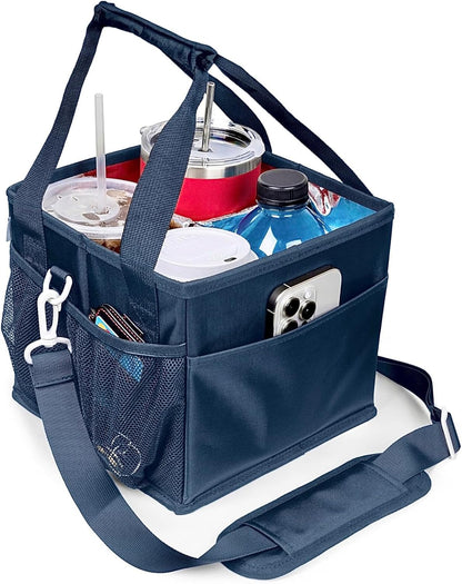 Reusable Drink Carrier with Handle – Tip-Resistant 4 Cup Carrier with Shoulder Strap for Delivery – Insulated, Foldable, Adjustable Dividers – Portable Caddy Tote Bag, Drink Holder for Car