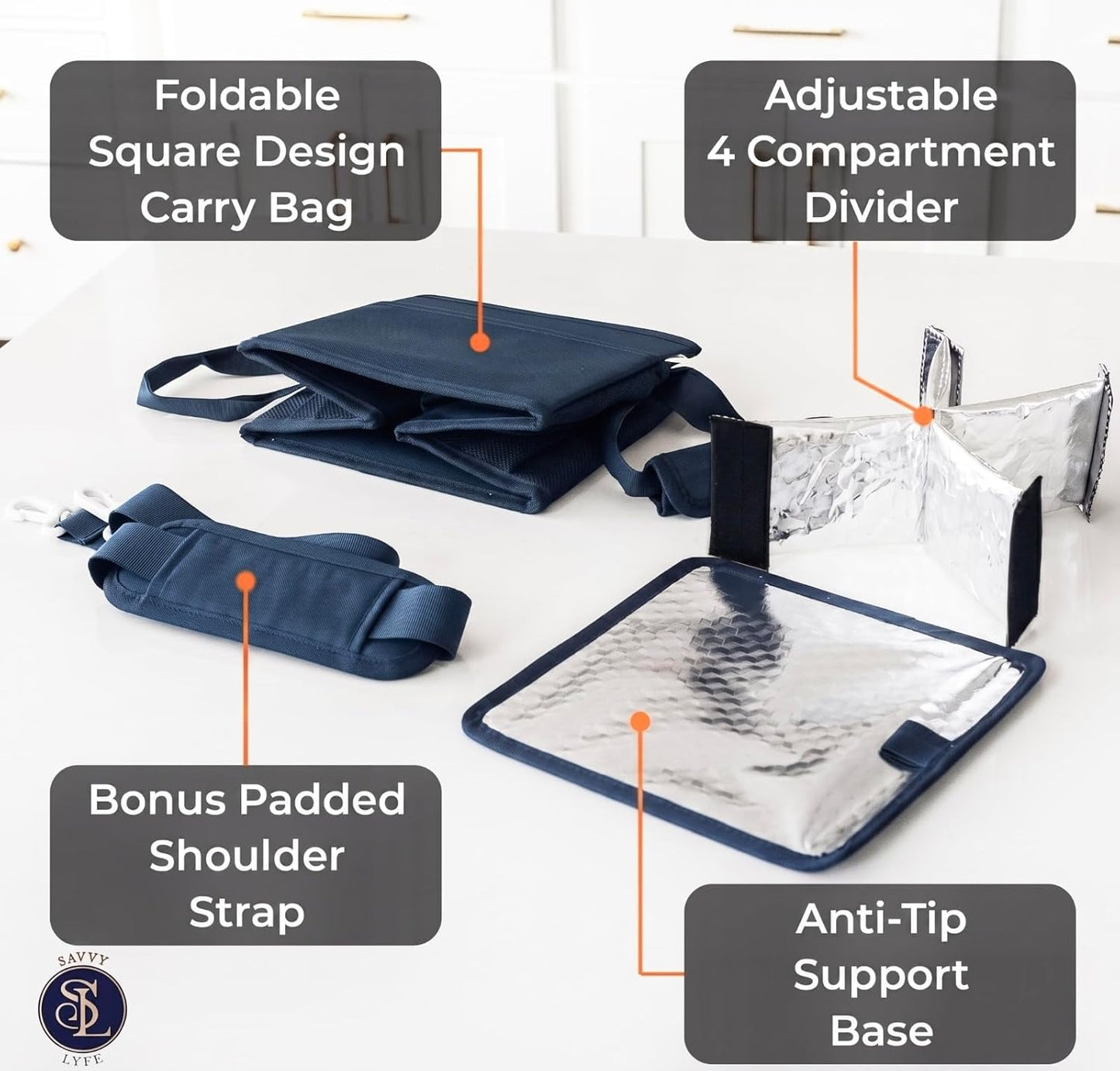Reusable Drink Carrier with Handle – Tip-Resistant 4 Cup Carrier with Shoulder Strap for Delivery – Insulated, Foldable, Adjustable Dividers – Portable Caddy Tote Bag, Drink Holder for Car