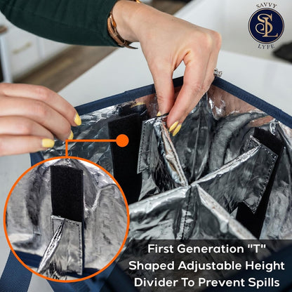 Reusable Drink Carrier with Handle – Tip-Resistant 4 Cup Carrier with Shoulder Strap for Delivery – Insulated, Foldable, Adjustable Dividers – Portable Caddy Tote Bag, Drink Holder for Car
