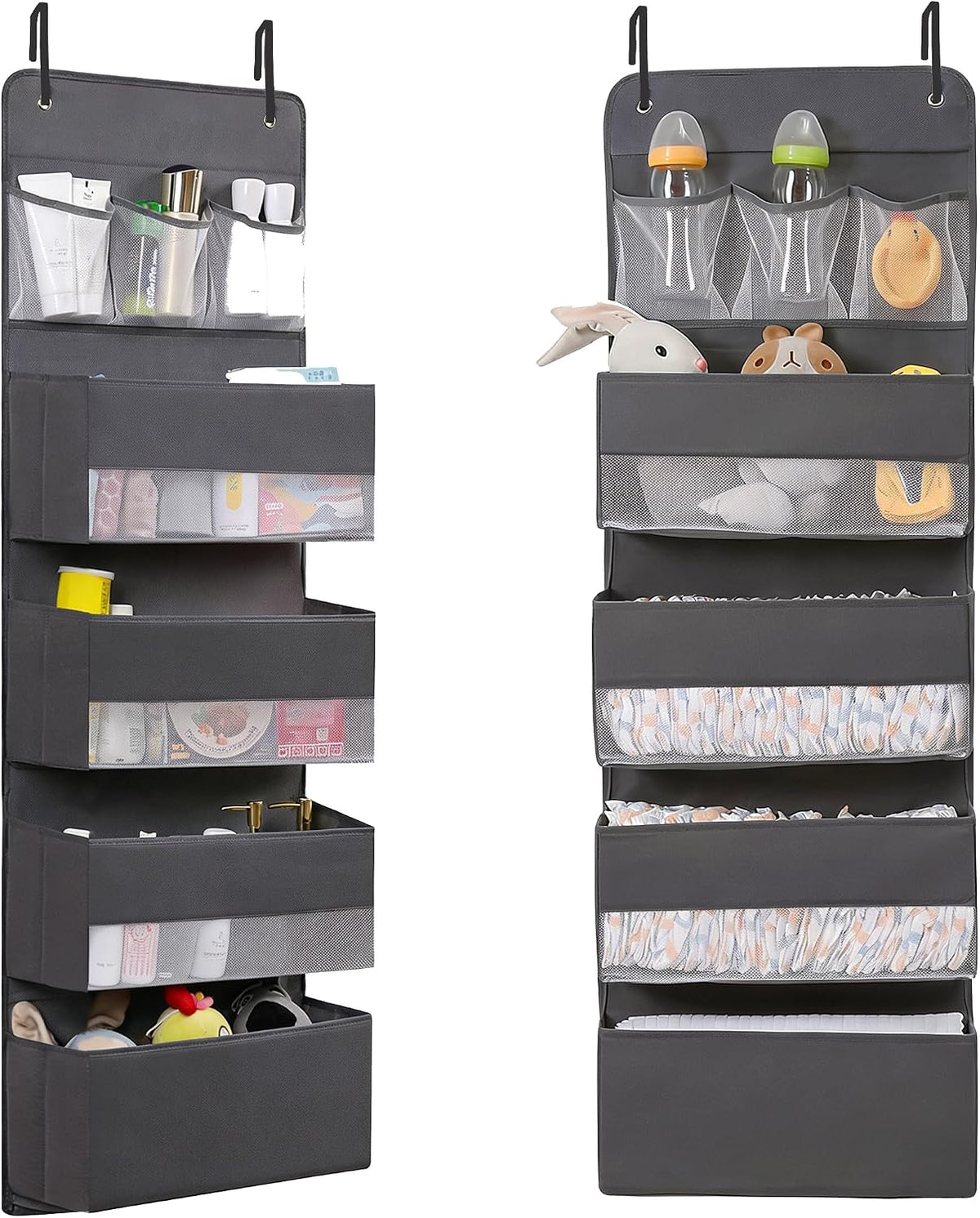 Over Door Hanging Organizer Storage - 7 Large Pockets Closet Bathroom Organizer Perspective Window Wall Mount Rack for Clothes Sundries(Grey)