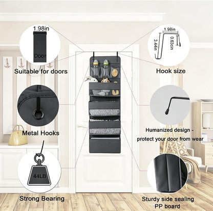 Over Door Hanging Organizer Storage - 7 Large Pockets Closet Bathroom Organizer Perspective Window Wall Mount Rack for Clothes Sundries(Grey)