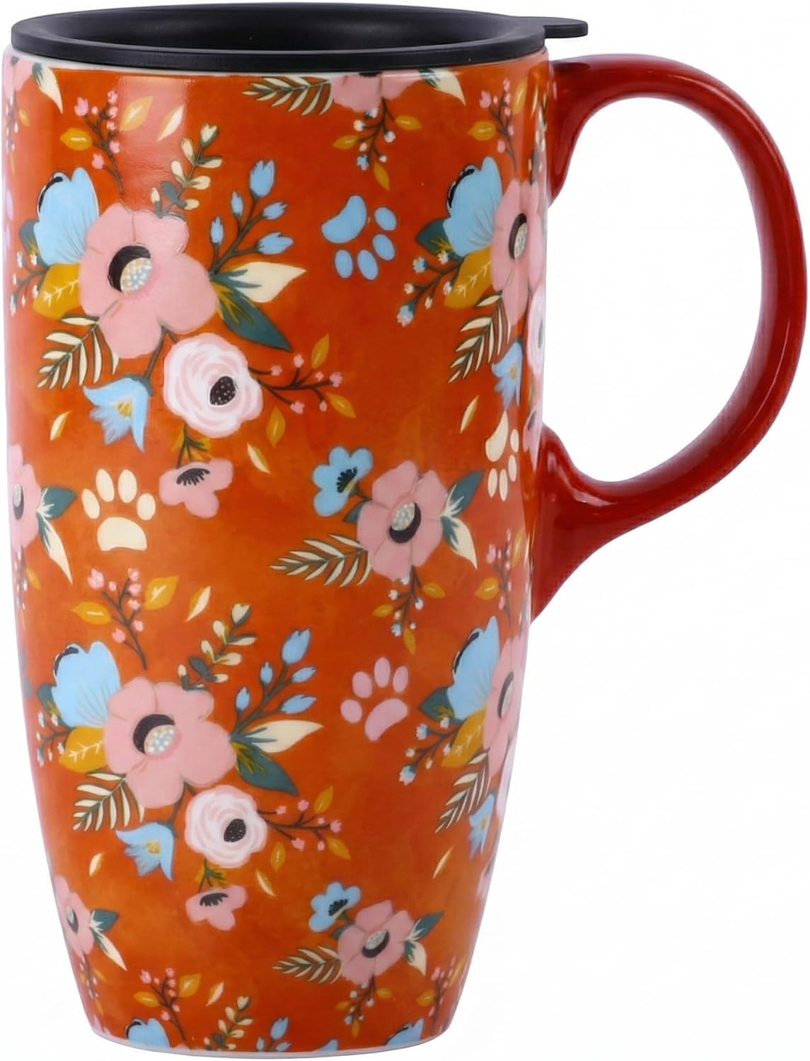 17oz Ceramic Travel Mug with Lid, Botanical Coffee Mug | 17oz Ceramic Travel Mug • Vintage Botanical Design • Coffee Mug with Lid • Microwave & Dishwasher Safe • Gift Box