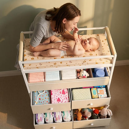 Baby Changing Table with Safety Bumper, Sturdy Diaper Change Station with Adjustable Devider in Large Storage Bin, Nursery Dresser for for Cloth Change, Baby Furniture Diaper Organizer,White
