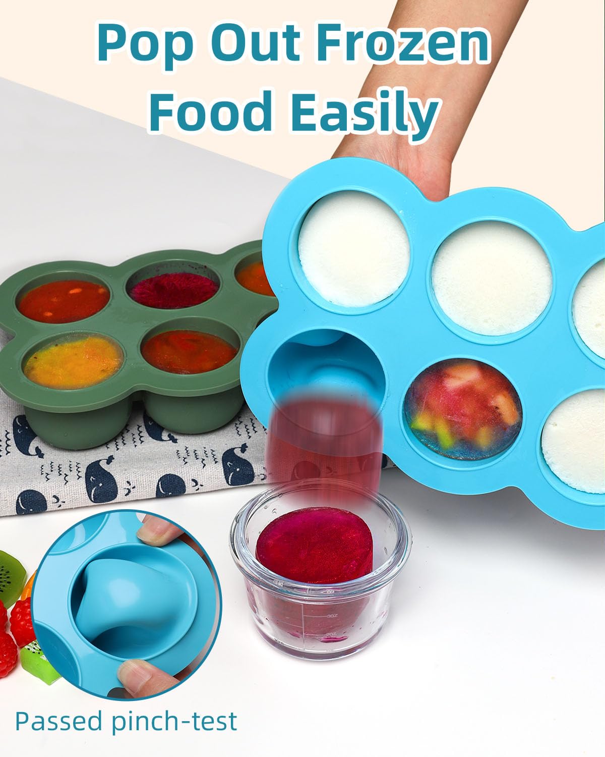 Silicone Baby Food Freezer Tray with Clip-on Lid, 6 x 3 oz, Blue