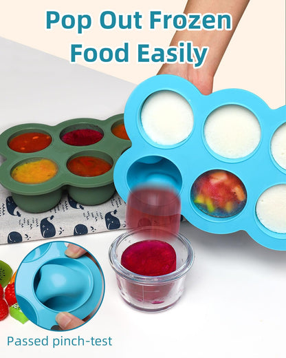 Silicone Baby Food Freezer Tray with Clip-on Lid, 6 x 3 oz, Blue