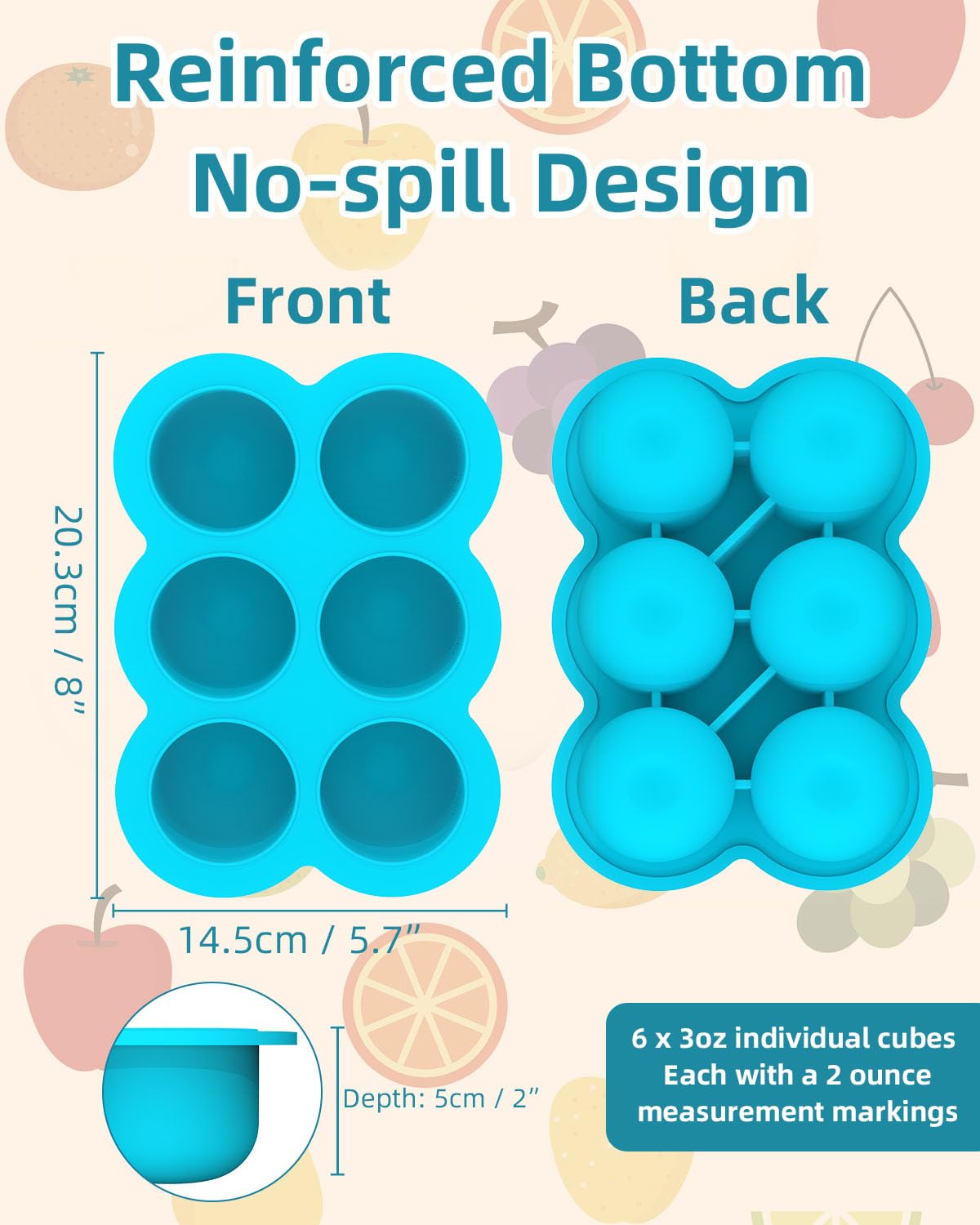 Silicone Baby Food Freezer Tray with Clip-on Lid, 6 x 3 oz, Blue