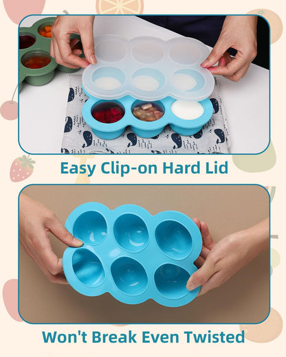 Silicone Baby Food Freezer Tray with Clip-on Lid, 6 x 3 oz, Blue